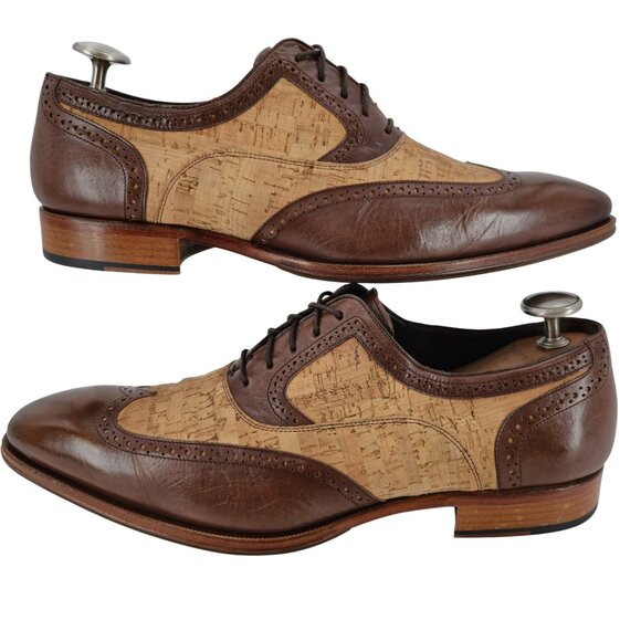 Mezlan Cork Wingtips Unique Men's Size 12M Brown Tan Leather Dress Shoes Oxfords - Picture 8 of 13